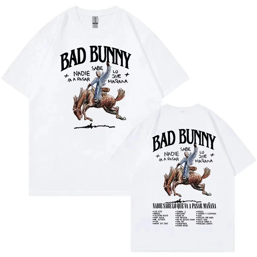 Bad Bunny Most Wanted Tour T Shirts Nadie Sabe Lo Que Va Pasar Manana Hip Hop Clothing T-shirt Men Vintage Oversized Cotton Tees