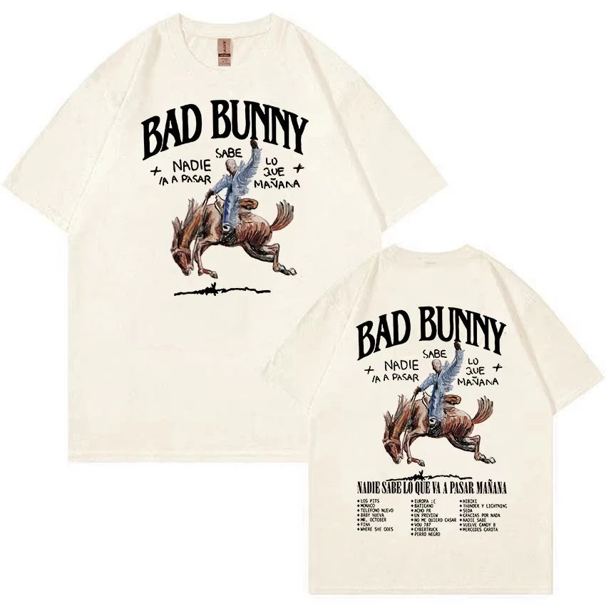 Bad Bunny Most Wanted Tour T Shirts Nadie Sabe Lo Que Va Pasar Manana Hip Hop Clothing T-shirt Men Vintage Oversized Cotton Tees