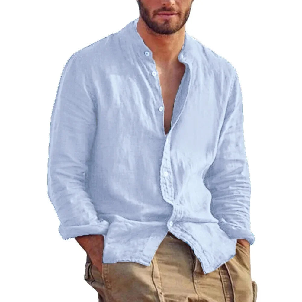 Men's Casual Cozy Shirts Fashion Solid Color Long Sleeve Shirt Versatile Daily Outdoor Wear Thin Basic Comfortable Male Tops