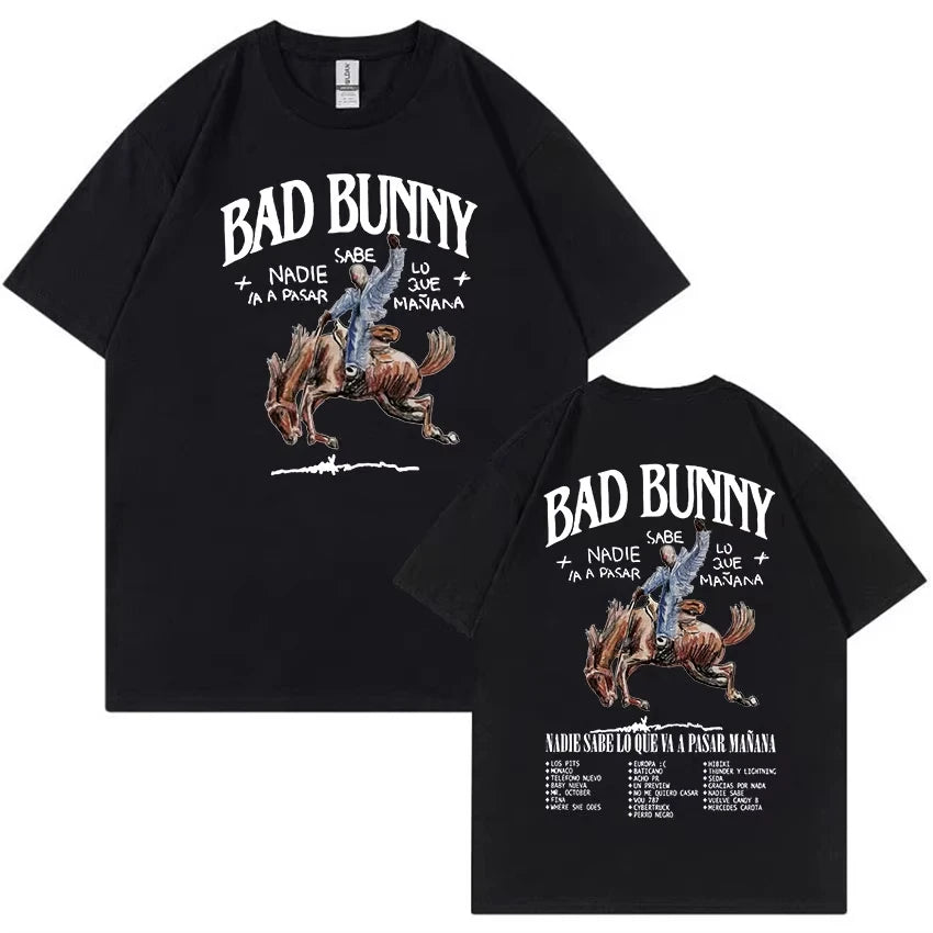 Bad Bunny Most Wanted Tour T Shirts Nadie Sabe Lo Que Va Pasar Manana Hip Hop Clothing T-shirt Men Vintage Oversized Cotton Tees