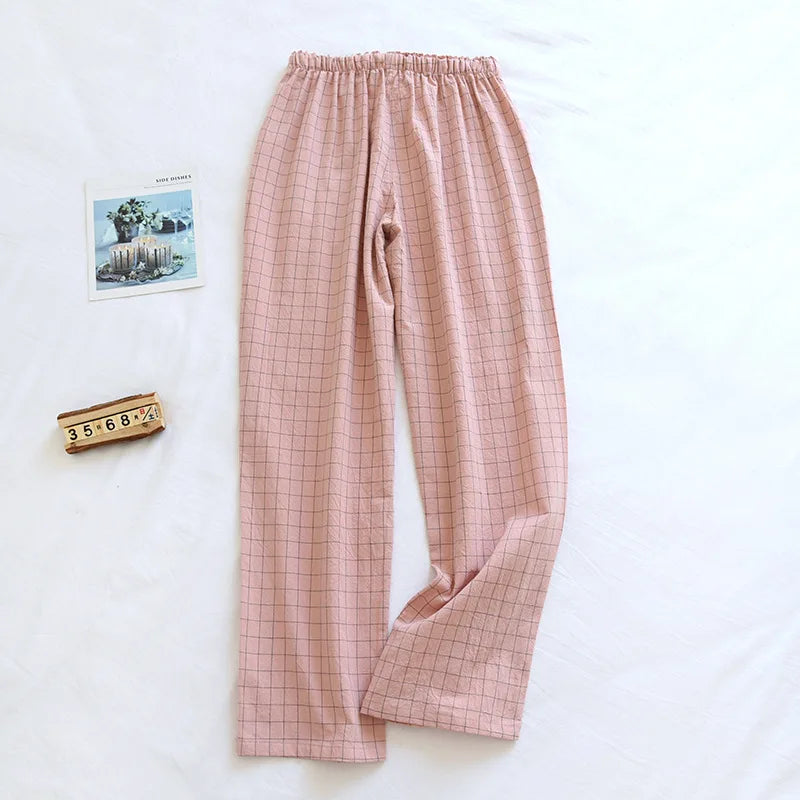 Pajama Pants Woman Cotton Home Trousers Autumn and Winter Plaid Trousers Elastic Waist Tie Girl Sleeping Pants Soft Fashion