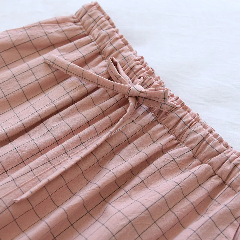 Pajama Pants Woman Cotton Home Trousers Autumn and Winter Plaid Trousers Elastic Waist Tie Girl Sleeping Pants Soft Fashion