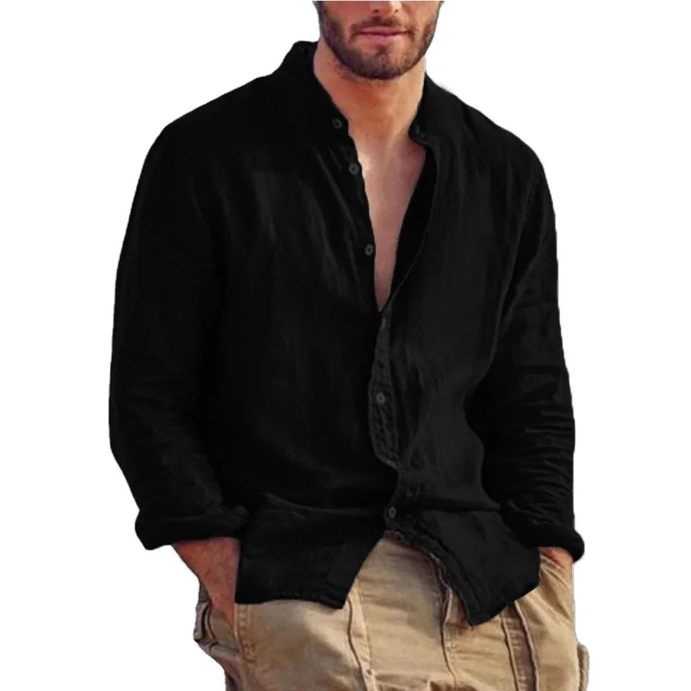 Men's Casual Cozy Shirts Fashion Solid Color Long Sleeve Shirt Versatile Daily Outdoor Wear Thin Basic Comfortable Male Tops