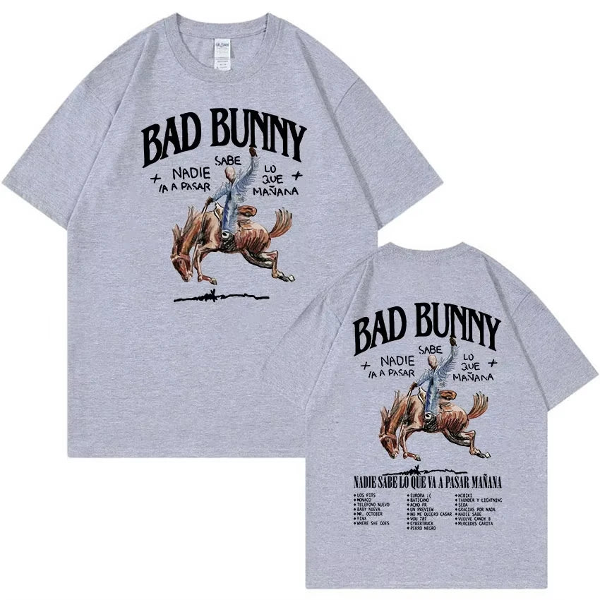 Bad Bunny Most Wanted Tour T Shirts Nadie Sabe Lo Que Va Pasar Manana Hip Hop Clothing T-shirt Men Vintage Oversized Cotton Tees