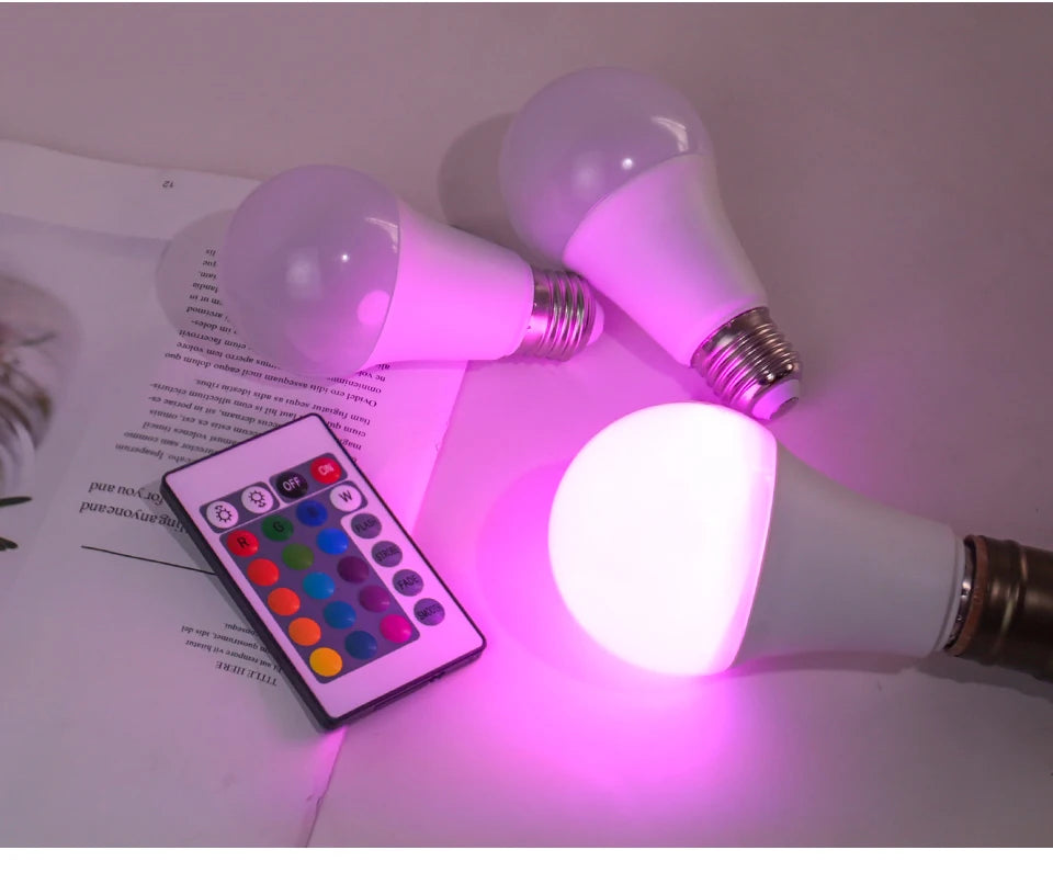 16 Colors RGB Bulb LED Multicolor Bulb E27 Base 220V Household Lighting Dimmable 24 Key Remote Control Atmosphere Neon Light