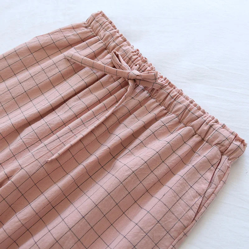 Pajama Pants Woman Cotton Home Trousers Autumn and Winter Plaid Trousers Elastic Waist Tie Girl Sleeping Pants Soft Fashion