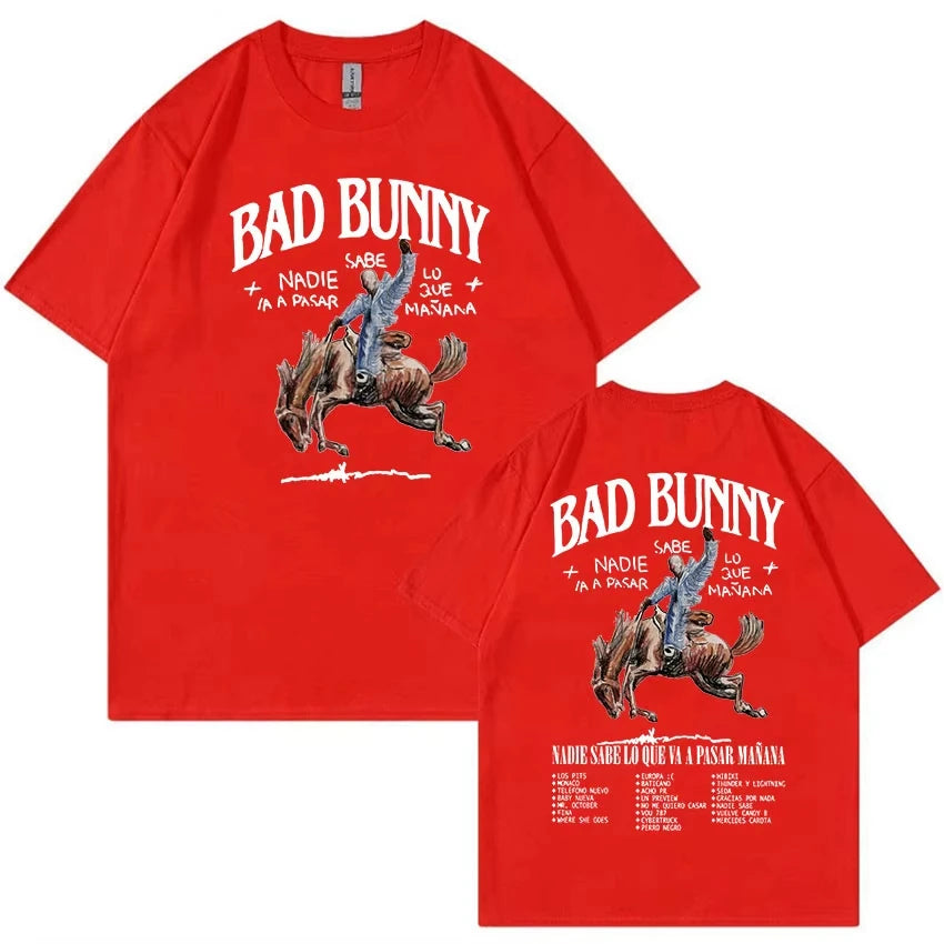 Bad Bunny Most Wanted Tour T Shirts Nadie Sabe Lo Que Va Pasar Manana Hip Hop Clothing T-shirt Men Vintage Oversized Cotton Tees
