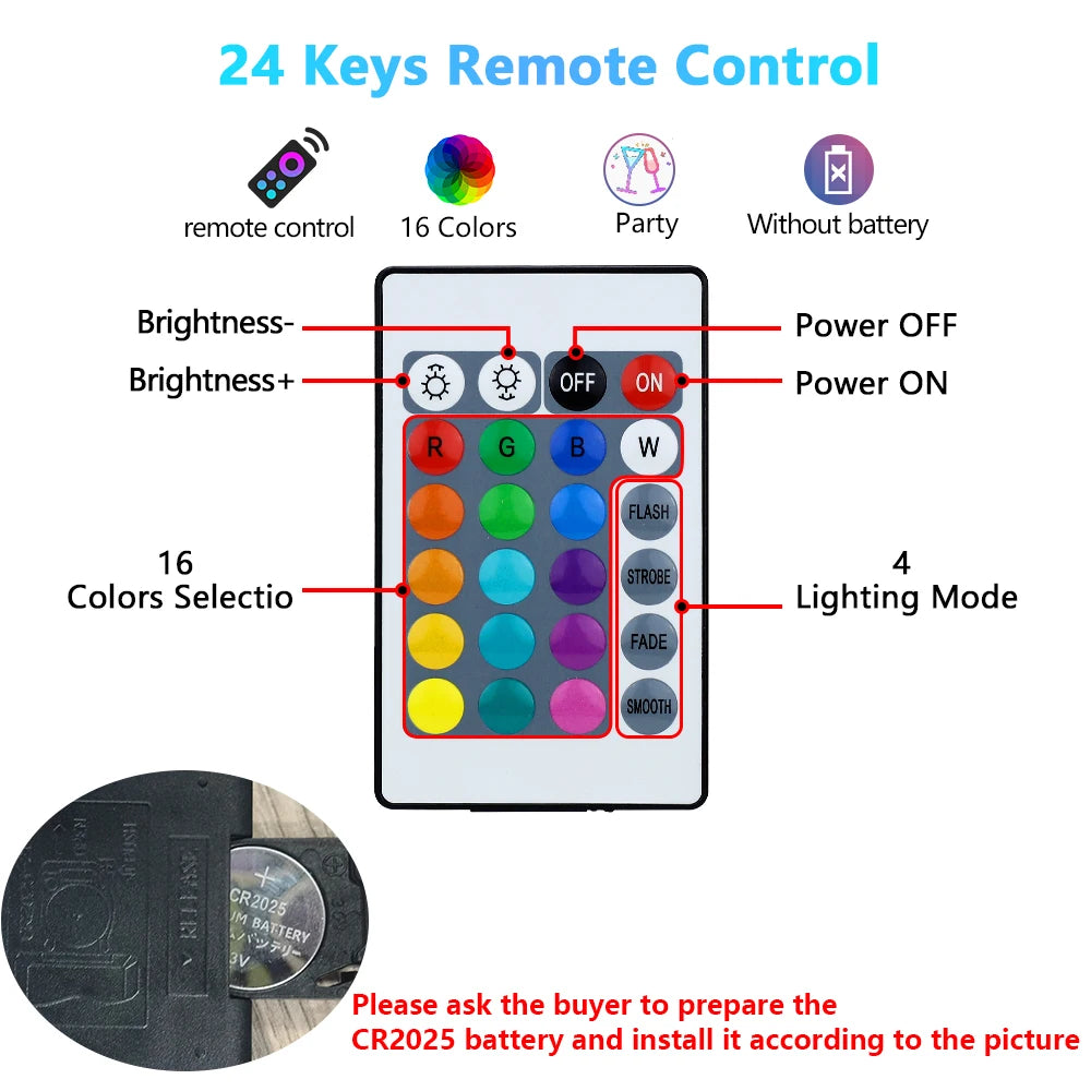 16 Colors RGB Bulb LED Multicolor Bulb E27 Base 220V Household Lighting Dimmable 24 Key Remote Control Atmosphere Neon Light