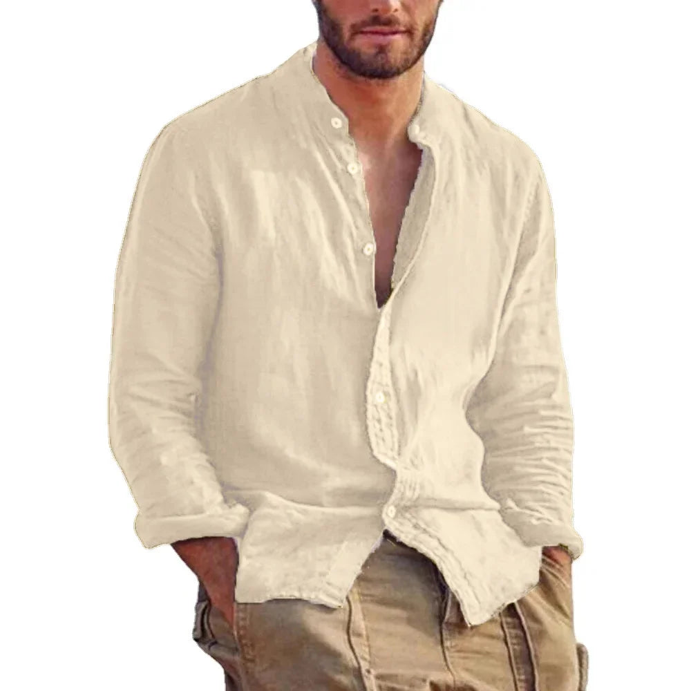 Men's Casual Cozy Shirts Fashion Solid Color Long Sleeve Shirt Versatile Daily Outdoor Wear Thin Basic Comfortable Male Tops