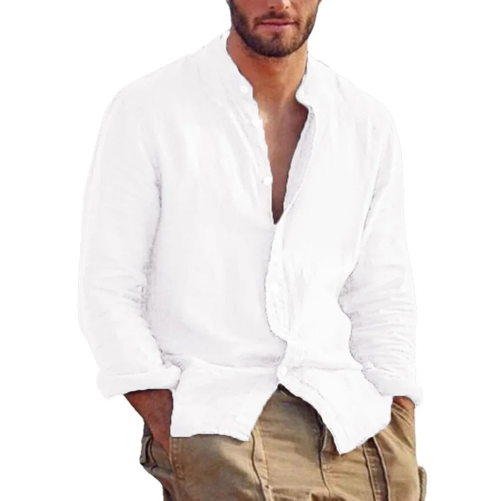 Men's Casual Cozy Shirts Fashion Solid Color Long Sleeve Shirt Versatile Daily Outdoor Wear Thin Basic Comfortable Male Tops