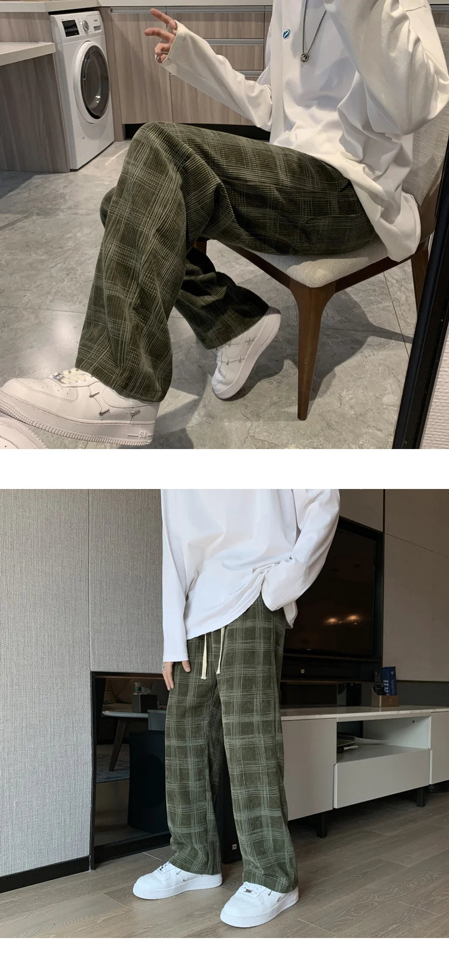 Men Checkered Casual Pants Loose Straight Corduroy Pants Sweatpants Man Fashion Streetwear 2023 Spring New Hip Hop Trousers