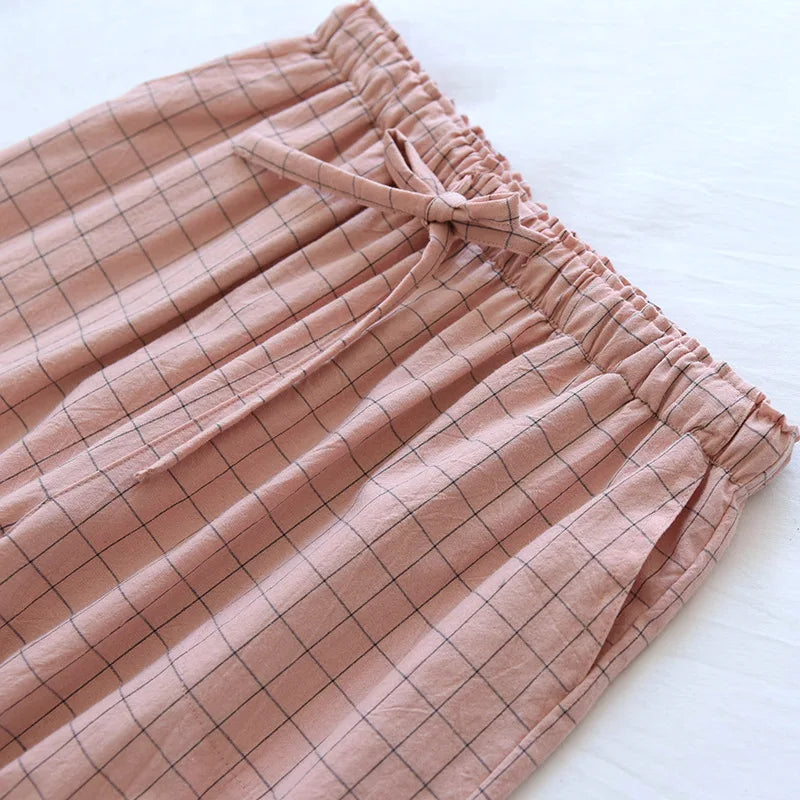Pajama Pants Woman Cotton Home Trousers Autumn and Winter Plaid Trousers Elastic Waist Tie Girl Sleeping Pants Soft Fashion