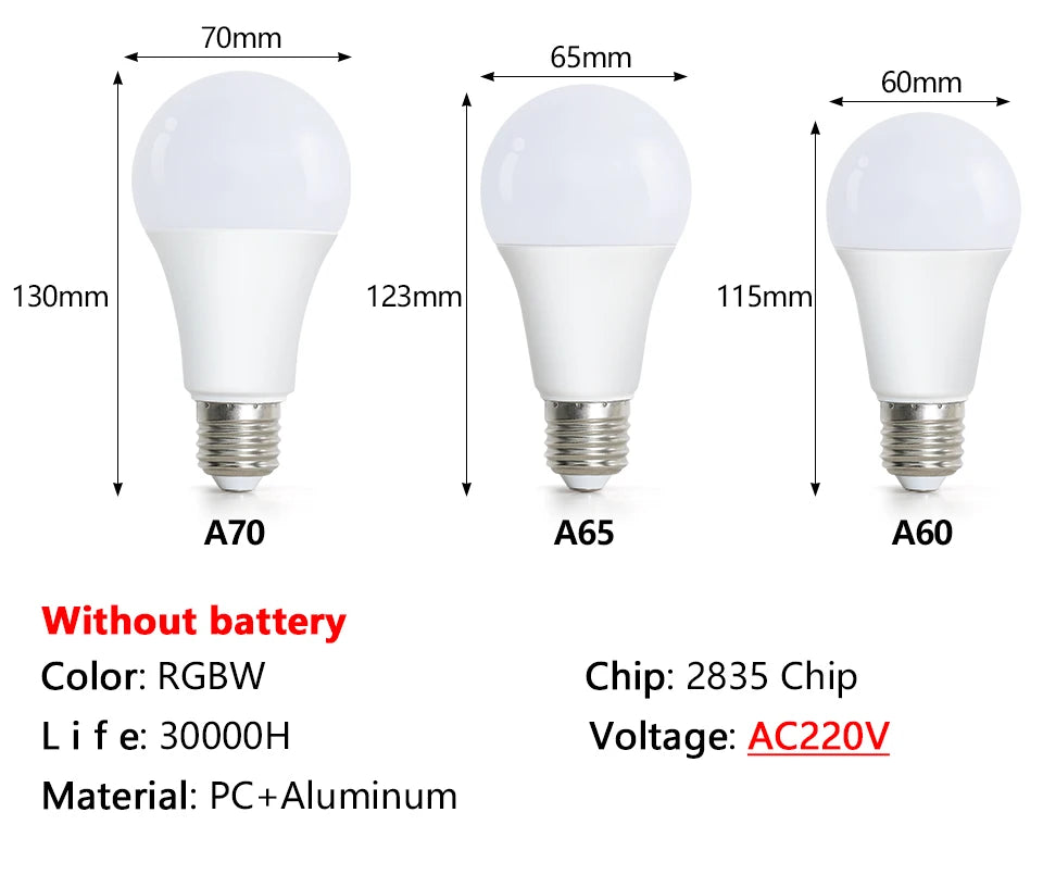 16 Colors RGB Bulb LED Multicolor Bulb E27 Base 220V Household Lighting Dimmable 24 Key Remote Control Atmosphere Neon Light