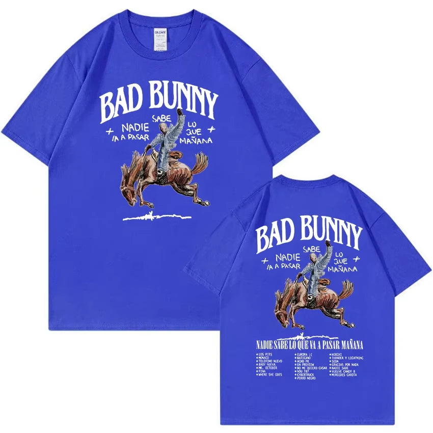 Bad Bunny Most Wanted Tour T Shirts Nadie Sabe Lo Que Va Pasar Manana Hip Hop Clothing T-shirt Men Vintage Oversized Cotton Tees