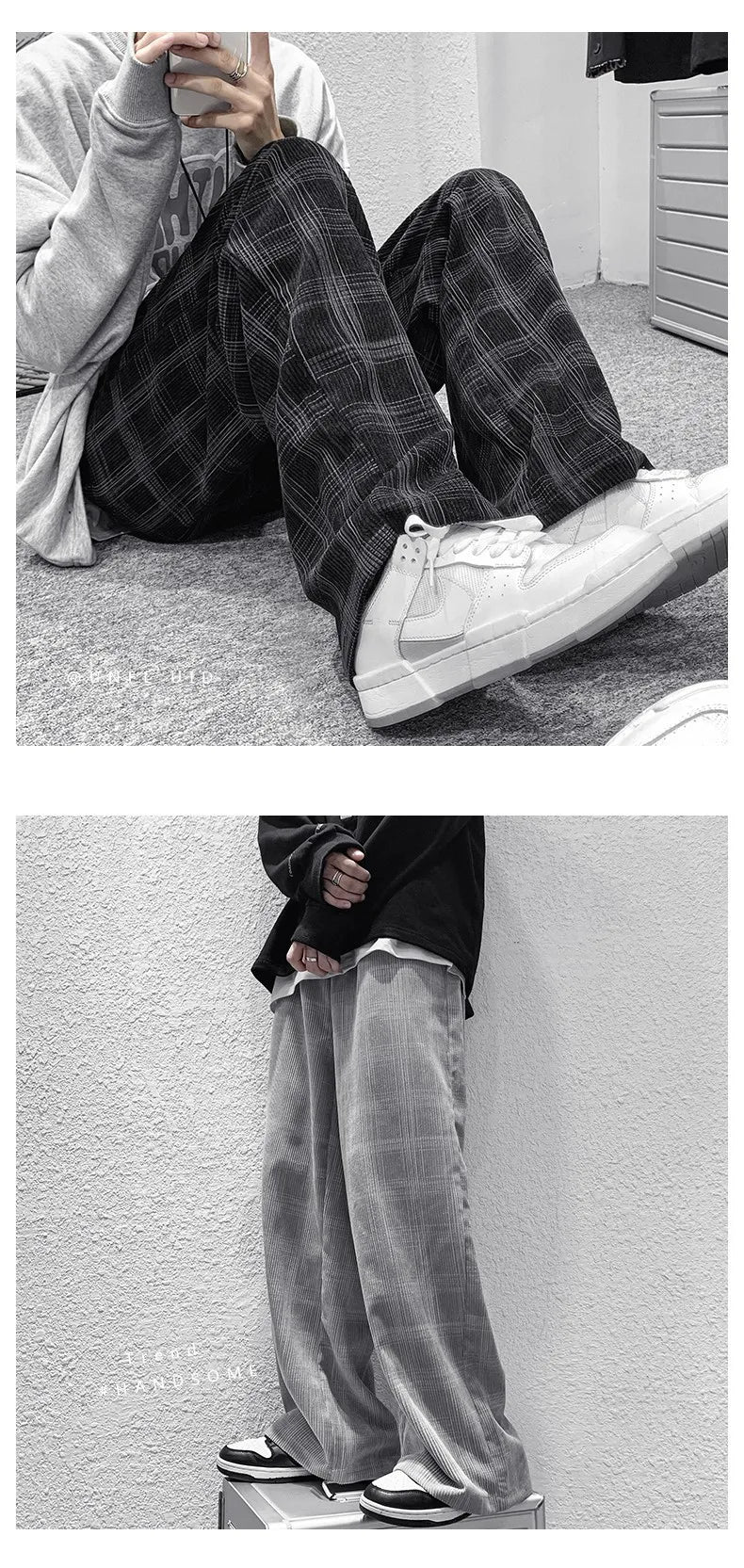 Men Checkered Casual Pants Loose Straight Corduroy Pants Sweatpants Man Fashion Streetwear 2023 Spring New Hip Hop Trousers