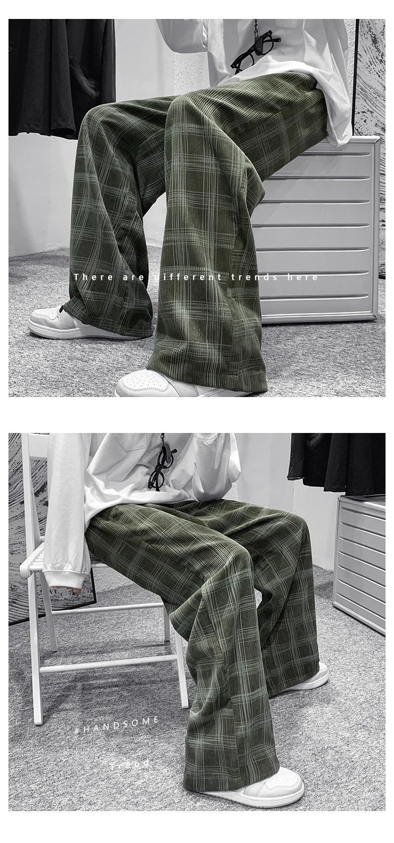 Men Checkered Casual Pants Loose Straight Corduroy Pants Sweatpants Man Fashion Streetwear 2023 Spring New Hip Hop Trousers
