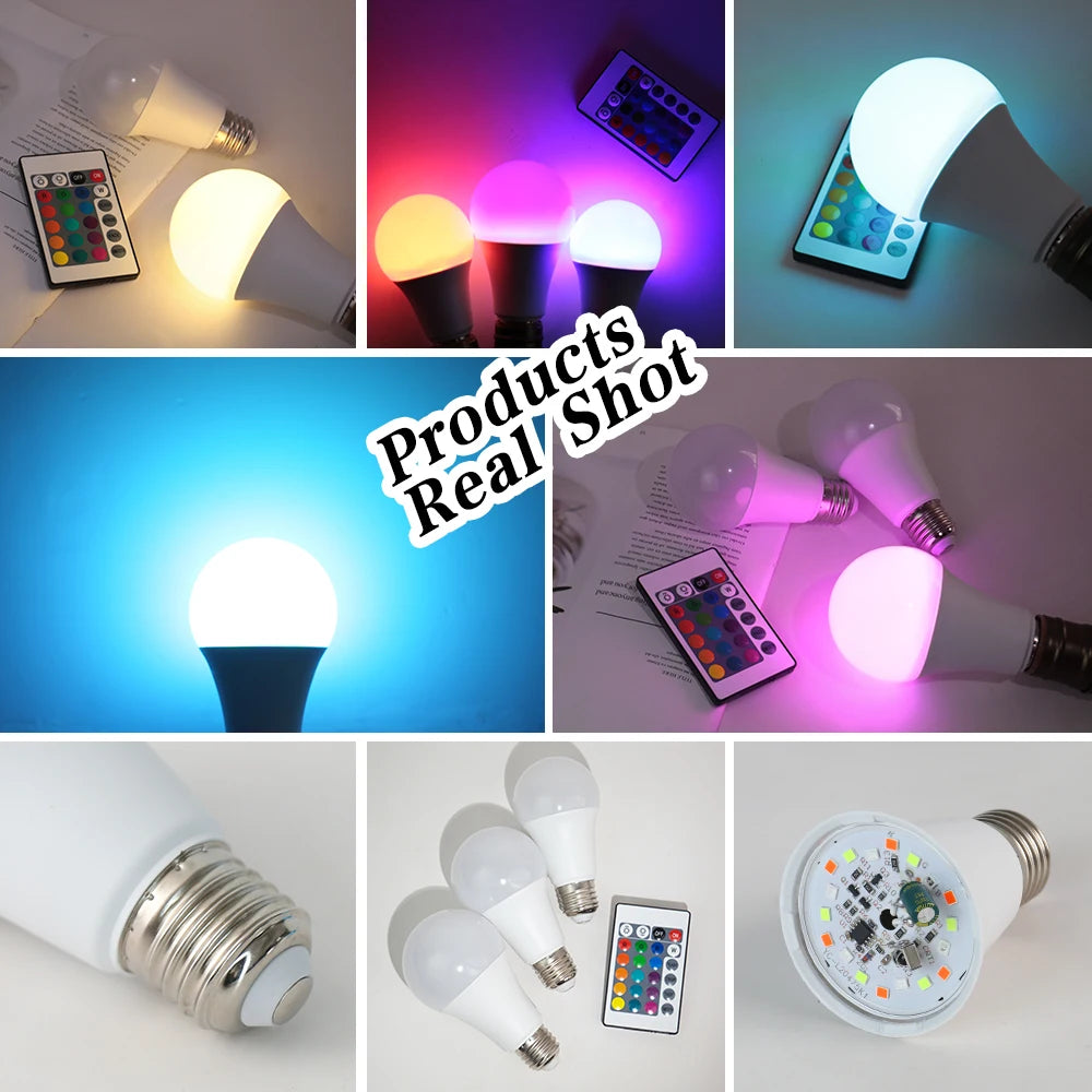 16 Colors RGB Bulb LED Multicolor Bulb E27 Base 220V Household Lighting Dimmable 24 Key Remote Control Atmosphere Neon Light