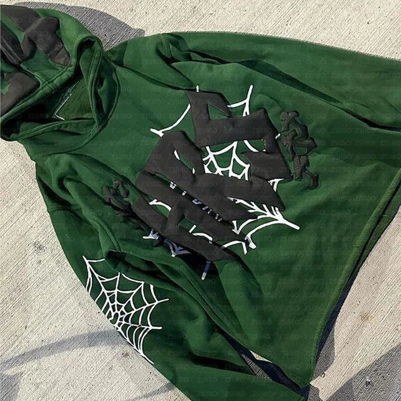 Hoodie Cobweb Print goth Punk Sweatshirt Men's hoodies Sport Coat Pullover Gothic Long Sleeve Oversized Hoodie Y2K jacket Emo