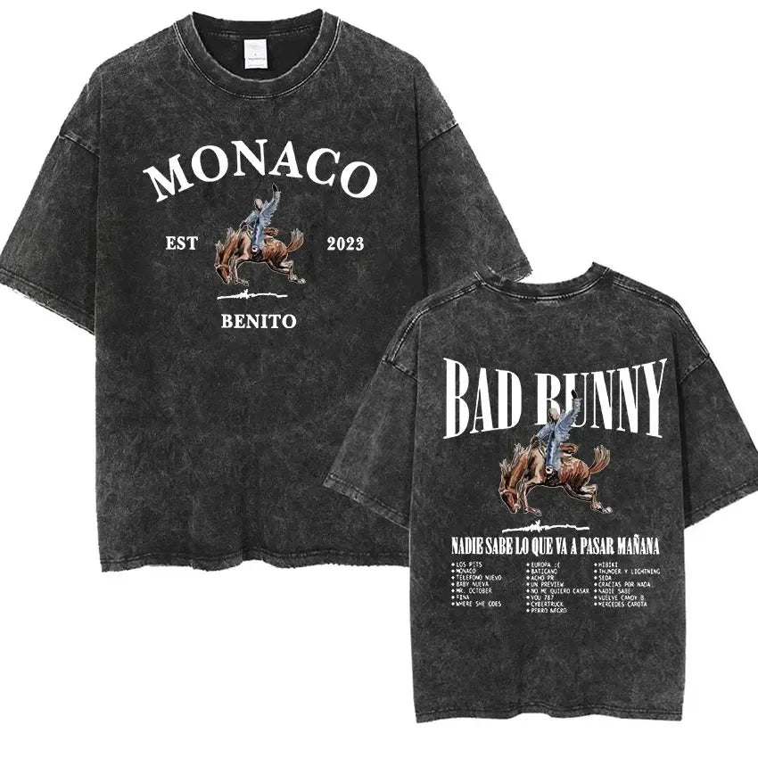 Bad Bunny Most Wanted Tour T Shirt Nadie Sabe Lo Que Va Pasar Manana Vintage Washed T-shirt Men Women Hip Hop Fashion Oversized