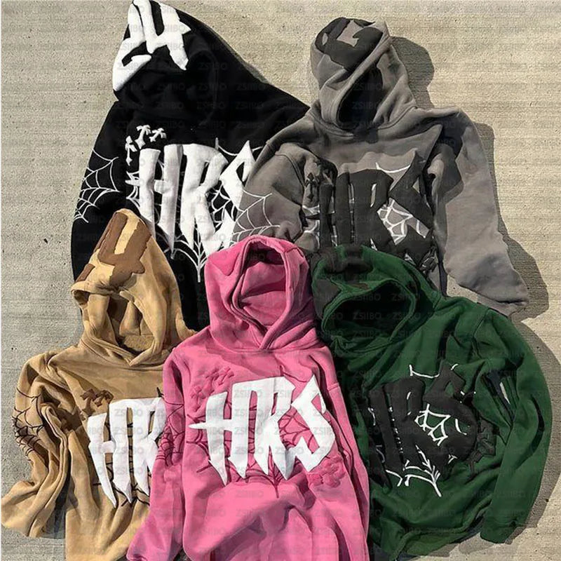 Hoodie Cobweb Print goth Punk Sweatshirt Men's hoodies Sport Coat Pullover Gothic Long Sleeve Oversized Hoodie Y2K jacket Emo