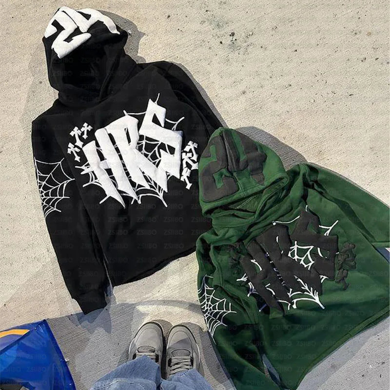 Hoodie Cobweb Print goth Punk Sweatshirt Men's hoodies Sport Coat Pullover Gothic Long Sleeve Oversized Hoodie Y2K jacket Emo