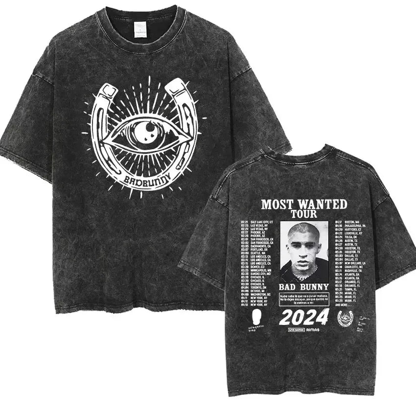 Bad Bunny Most Wanted Tour T Shirt Nadie Sabe Lo Que Va Pasar Manana Vintage Washed T-shirt Men Women Hip Hop Fashion Oversized
