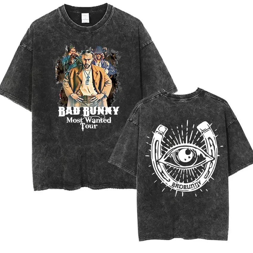 Bad Bunny Most Wanted Tour T Shirt Nadie Sabe Lo Que Va Pasar Manana Vintage Washed T-shirt Men Women Hip Hop Fashion Oversized