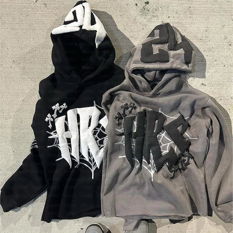 Hoodie Cobweb Print goth Punk Sweatshirt Men's hoodies Sport Coat Pullover Gothic Long Sleeve Oversized Hoodie Y2K jacket Emo
