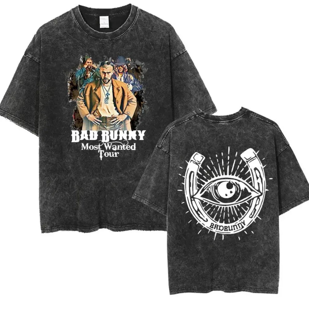 Bad Bunny Most Wanted Tour T Shirt Nadie Sabe Lo Que Va Pasar Manana Vintage Washed T-shirt Men Women Hip Hop Fashion Oversized