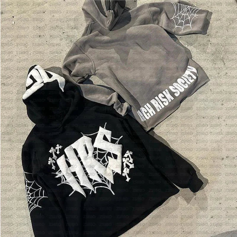 Hoodie Cobweb Print goth Punk Sweatshirt Men's hoodies Sport Coat Pullover Gothic Long Sleeve Oversized Hoodie Y2K jacket Emo