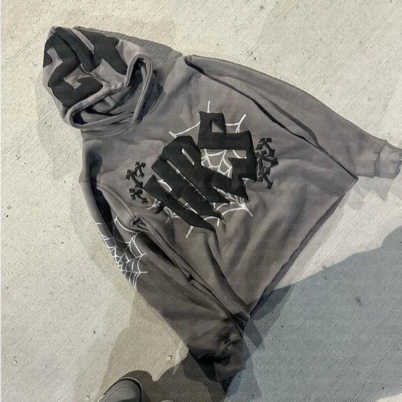 Hoodie Cobweb Print goth Punk Sweatshirt Men's hoodies Sport Coat Pullover Gothic Long Sleeve Oversized Hoodie Y2K jacket Emo