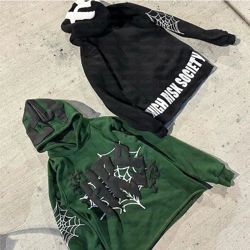 Hoodie Cobweb Print goth Punk Sweatshirt Men's hoodies Sport Coat Pullover Gothic Long Sleeve Oversized Hoodie Y2K jacket Emo